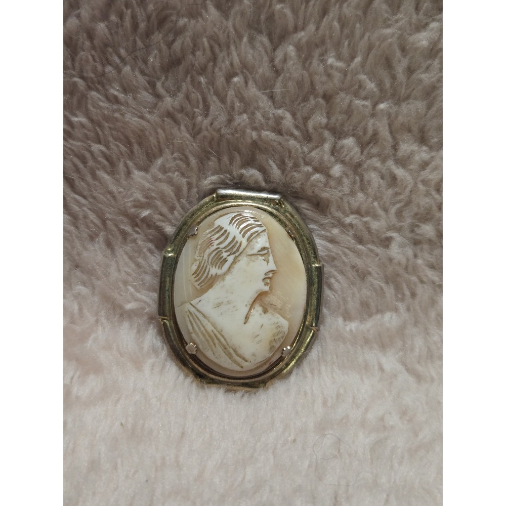 Antique Vintage Cameo Carved Shell Brooch Pin